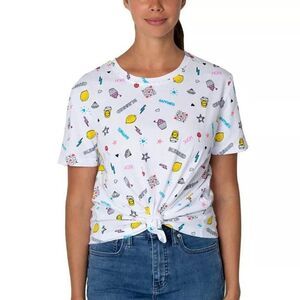 Rebellious One Juniors' Cotton Doodle-Print Knot-Front T-Shirt